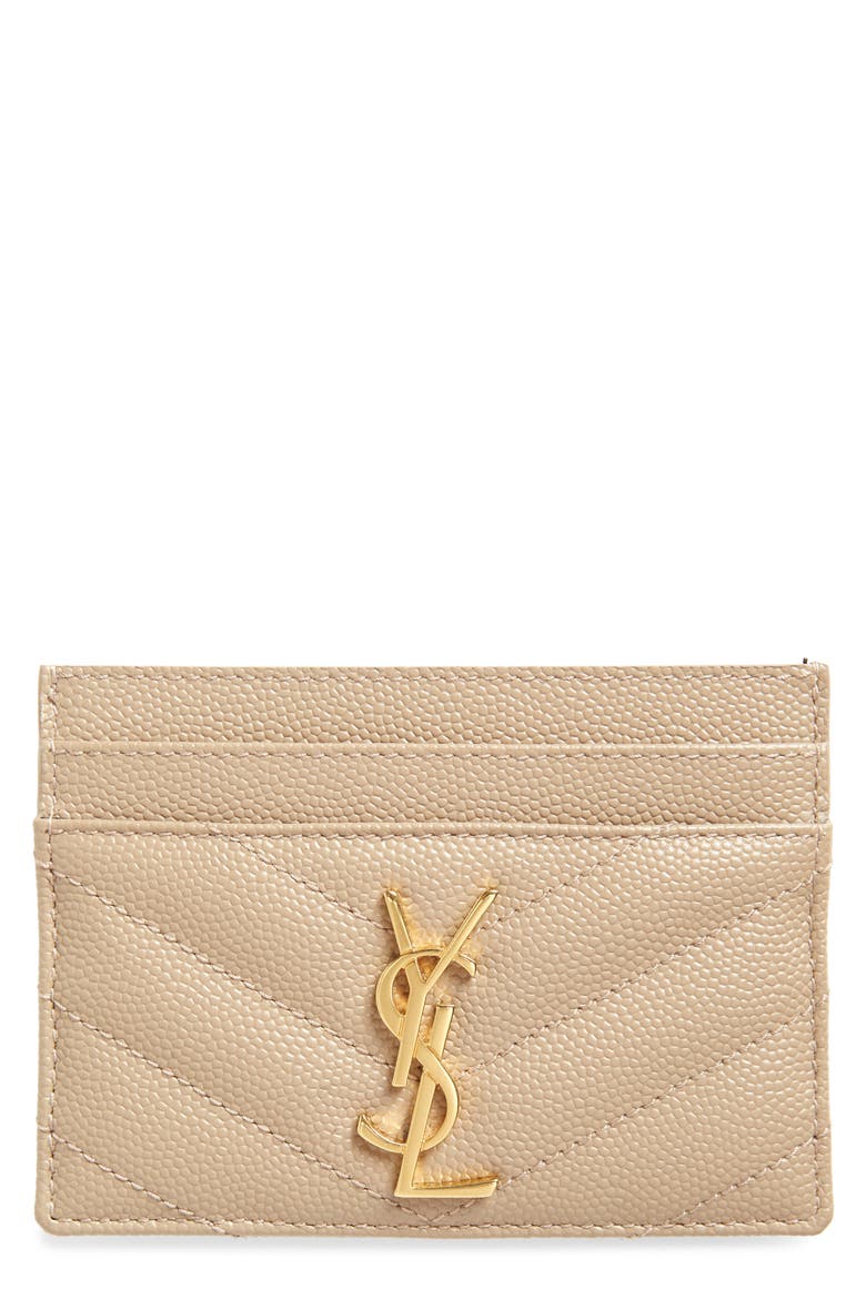 Cassandre Matelassé Leather Card Case, Main, color, 2721 DARK BEIGE