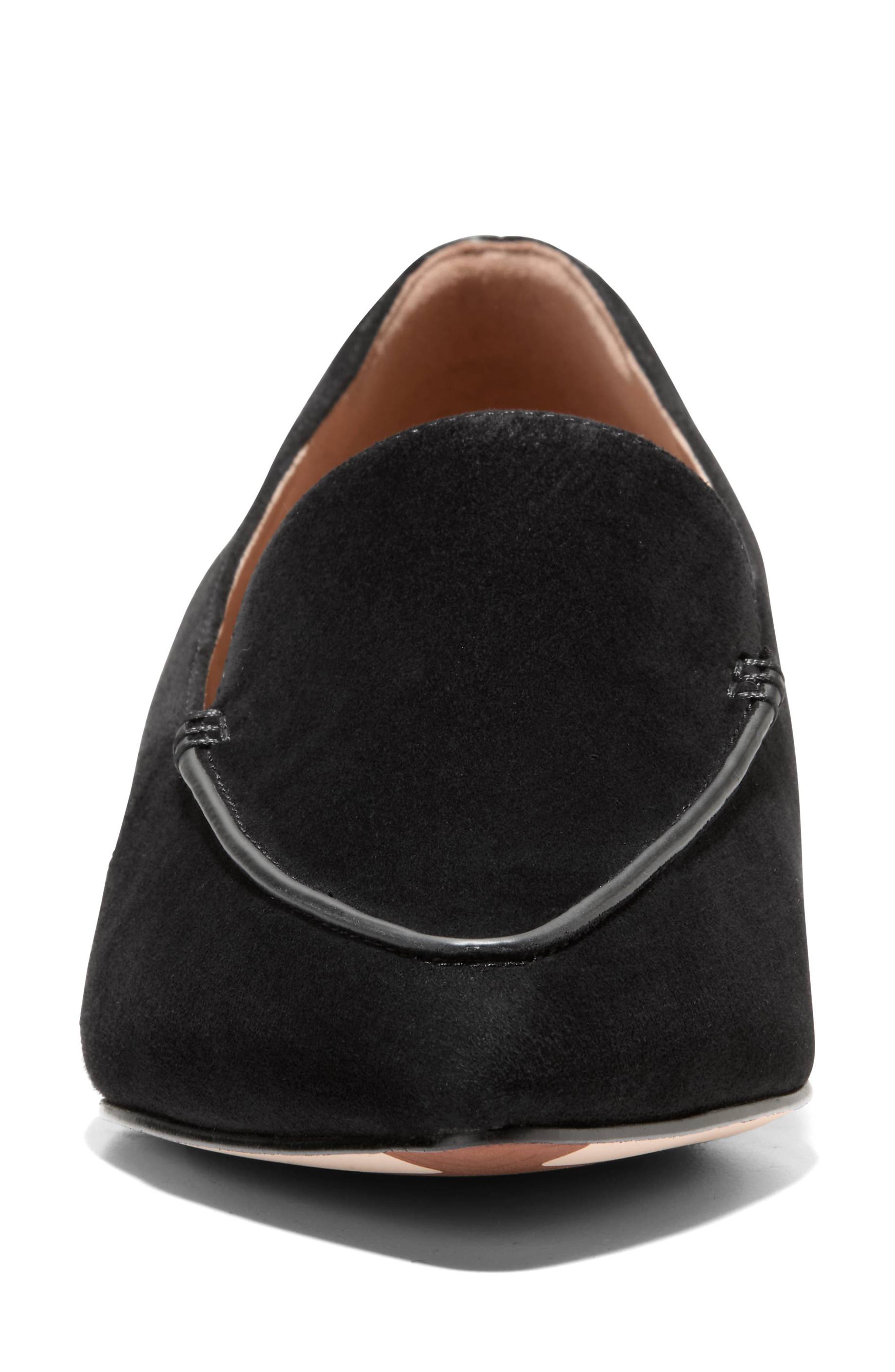 Valentina Pointed Toe Loafer, Alternate, color, BLACK SUEDE