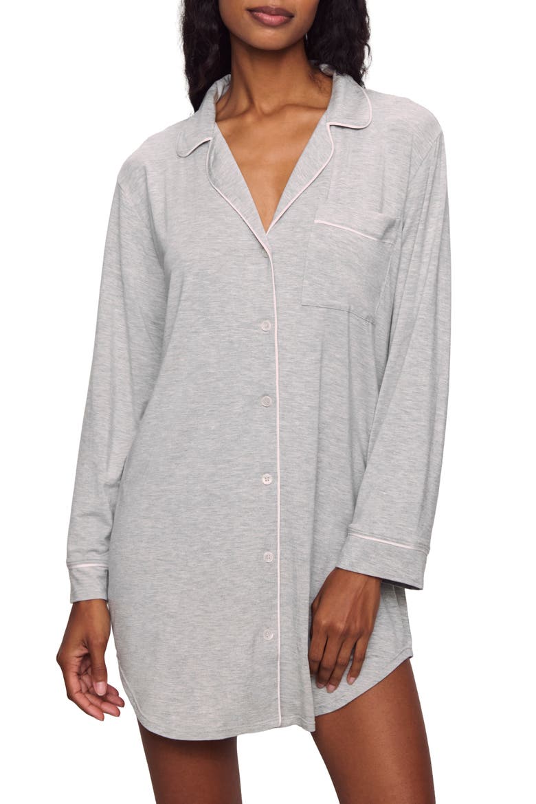 Gisele Jersey Knit Sleep Shirt, Main, color, HEATHER GREY/SORBET PINK