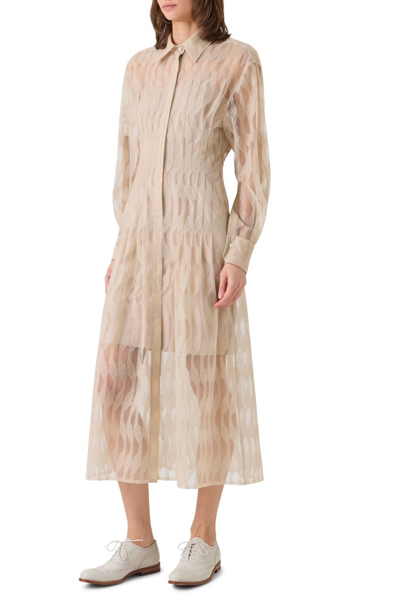 Akris High Plains Long Sleeve Tulle Jacquard Shirtdress, Alternate, color, Beige