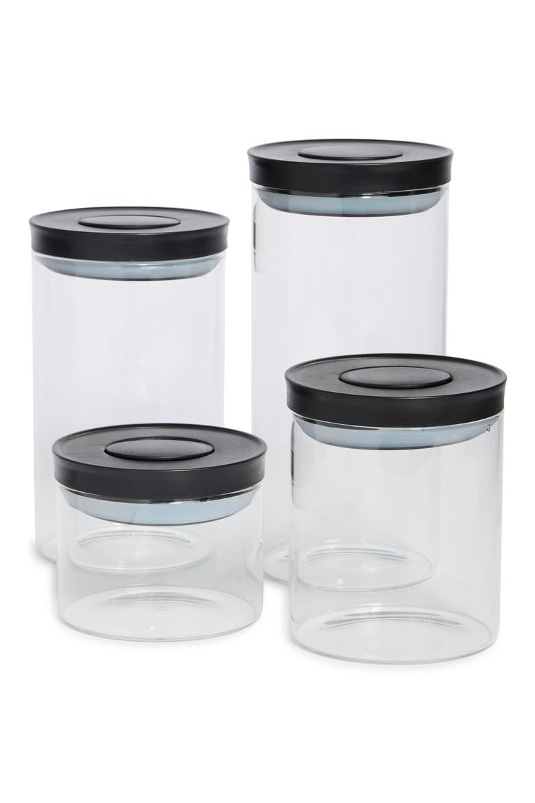 4-Piece Glass Push Top Jar Set, Main, color, ONYX