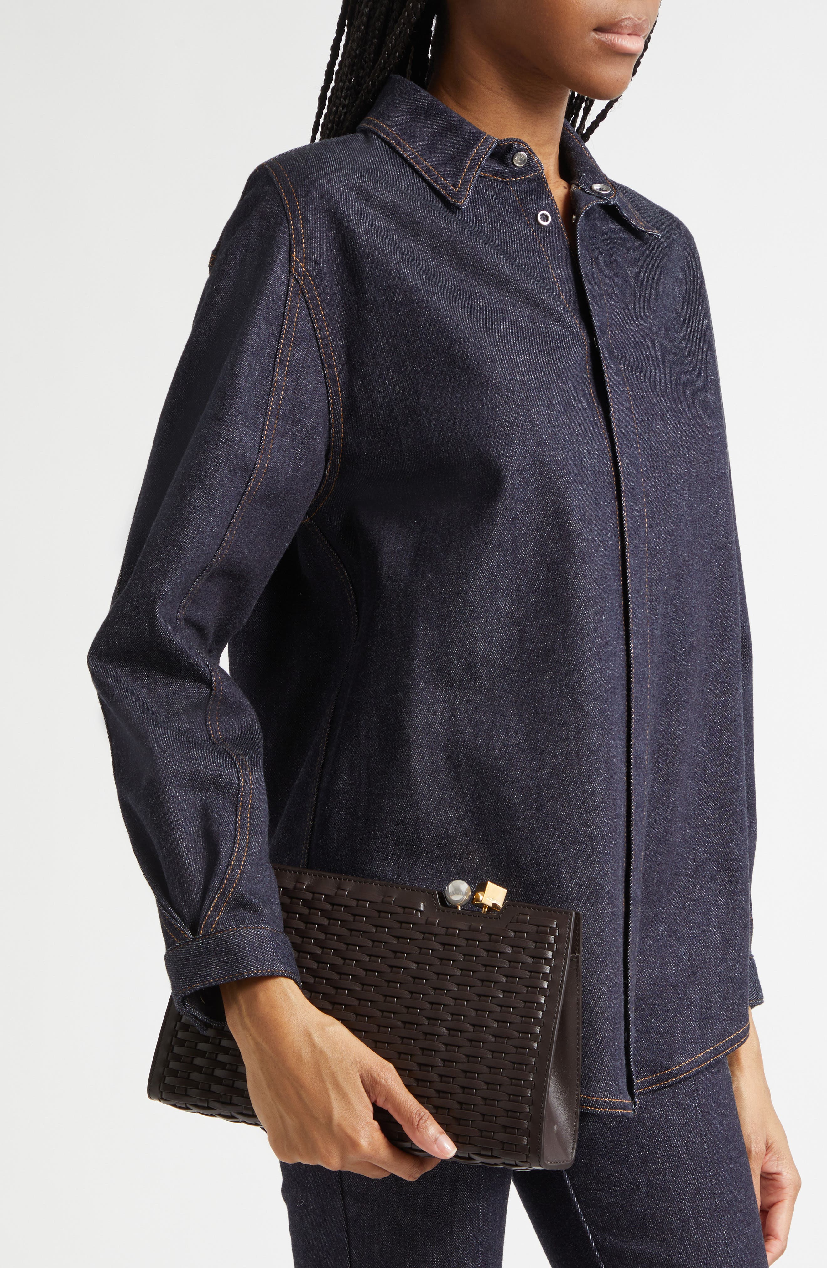 Le Salon Woven Leather Shoulder Bag, Alternate, color, DARK BROWN 880
