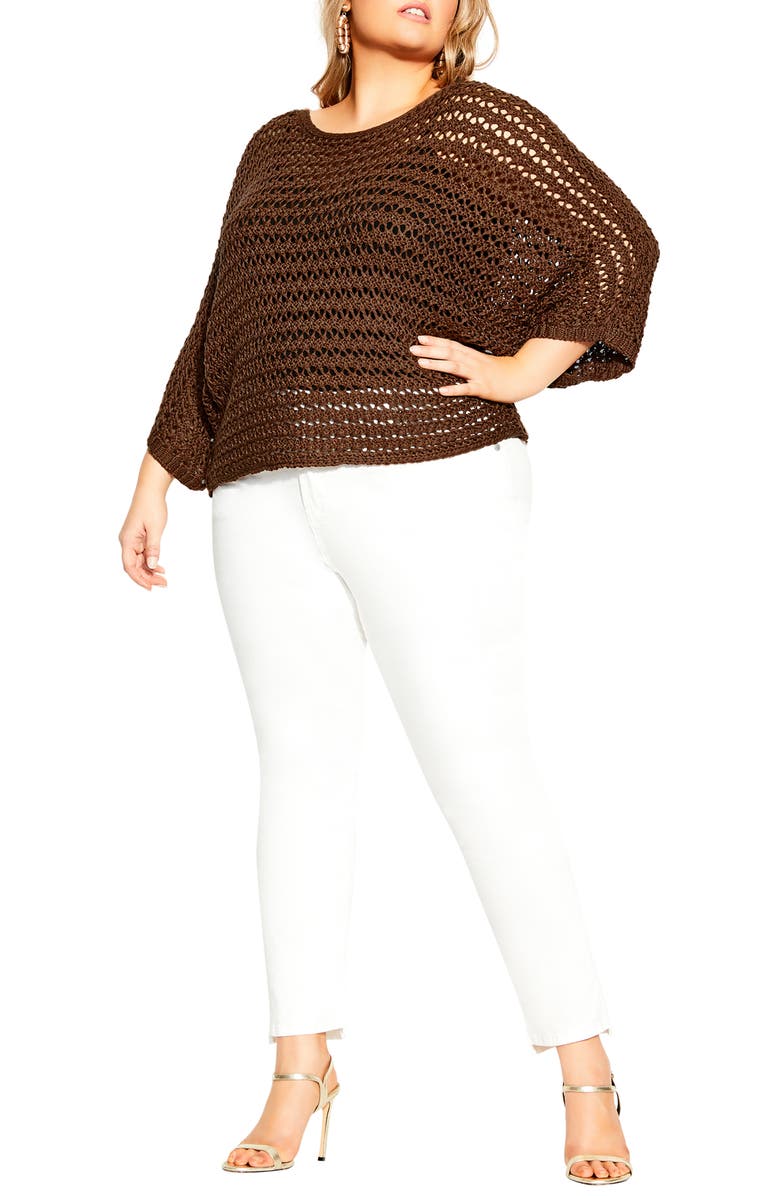 City Chic Cool Crochet Sweater, Main, color, 