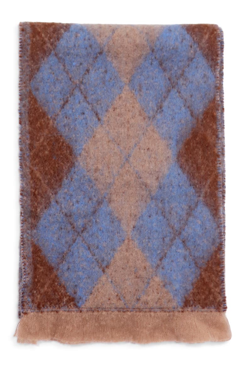 Apres Diamond Check Scarf, Main, color, BLUE/BROWN