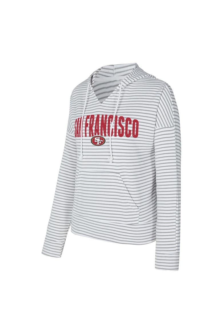 Women's Concepts Sport White/Gray San Francisco 49ers Liftoff Striped V-Neck Hoodie, Alternate, color, White
