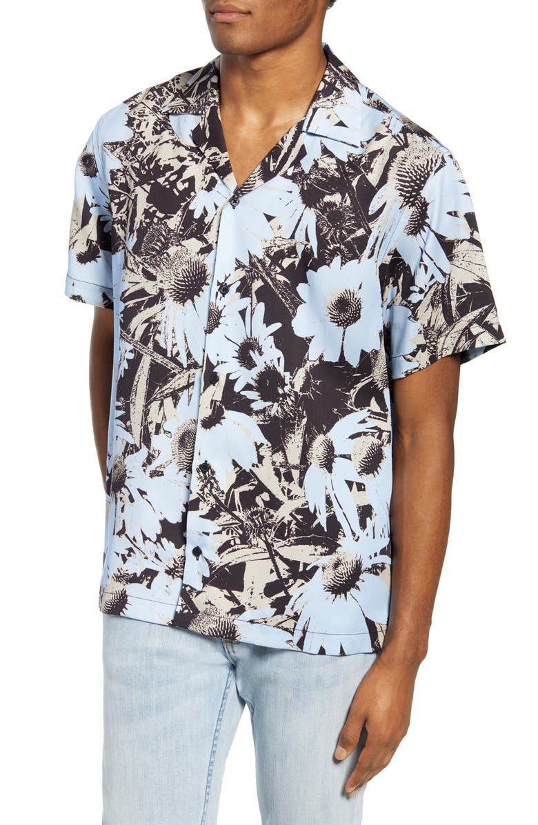 Saturdays NYC Canty Daisy Print Short Sleeve Button-Up Camp Shirt, Main, color, 