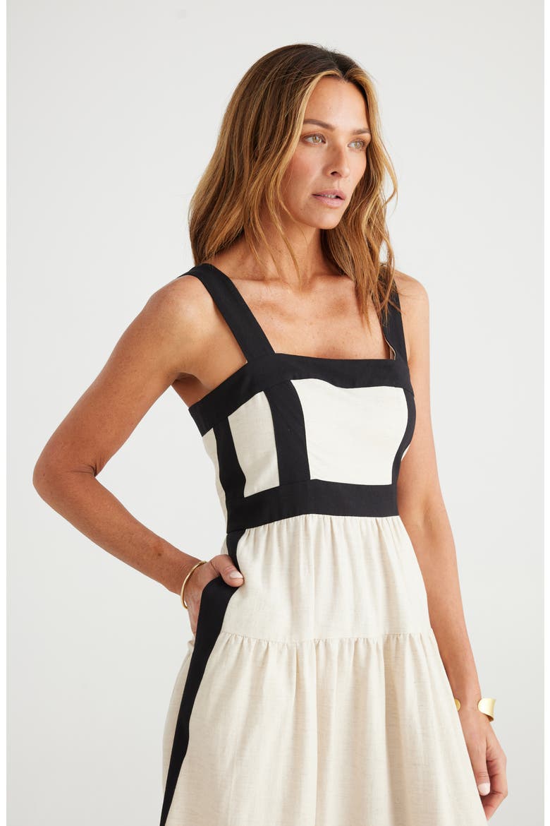 Jolie Contrast Trim Midi Dress, Alternate, color, NATURAL W BLACK