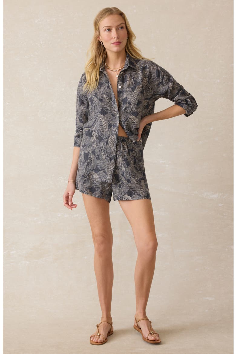 Palma Tie Waist Linen Shorts, Alternate, color, CHARCOAL BANANA LEAF