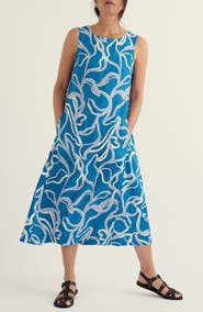 Seasalt Cornwall Cresting Waves Sleeveless Linen A-Line Dress