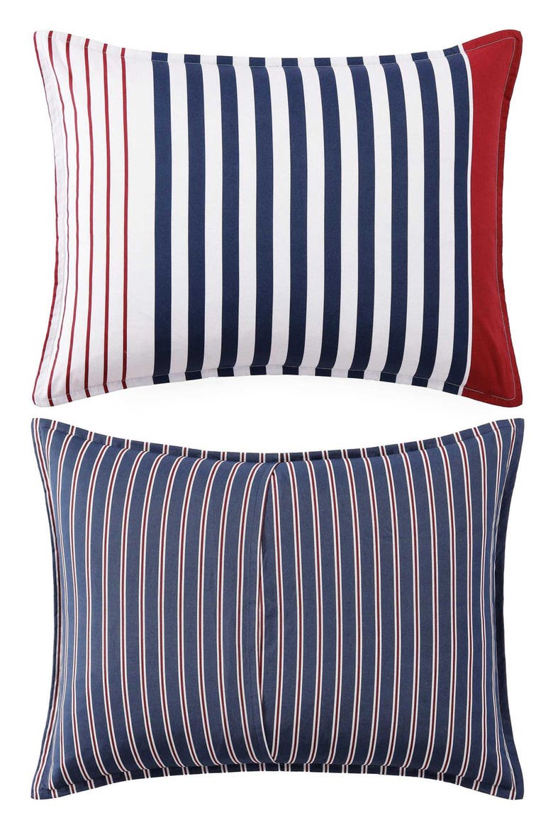 Brookyln Stripe Cotton Percale Comforter & Shams Set, Alternate, color, BEIGE/ BLUE/ RED