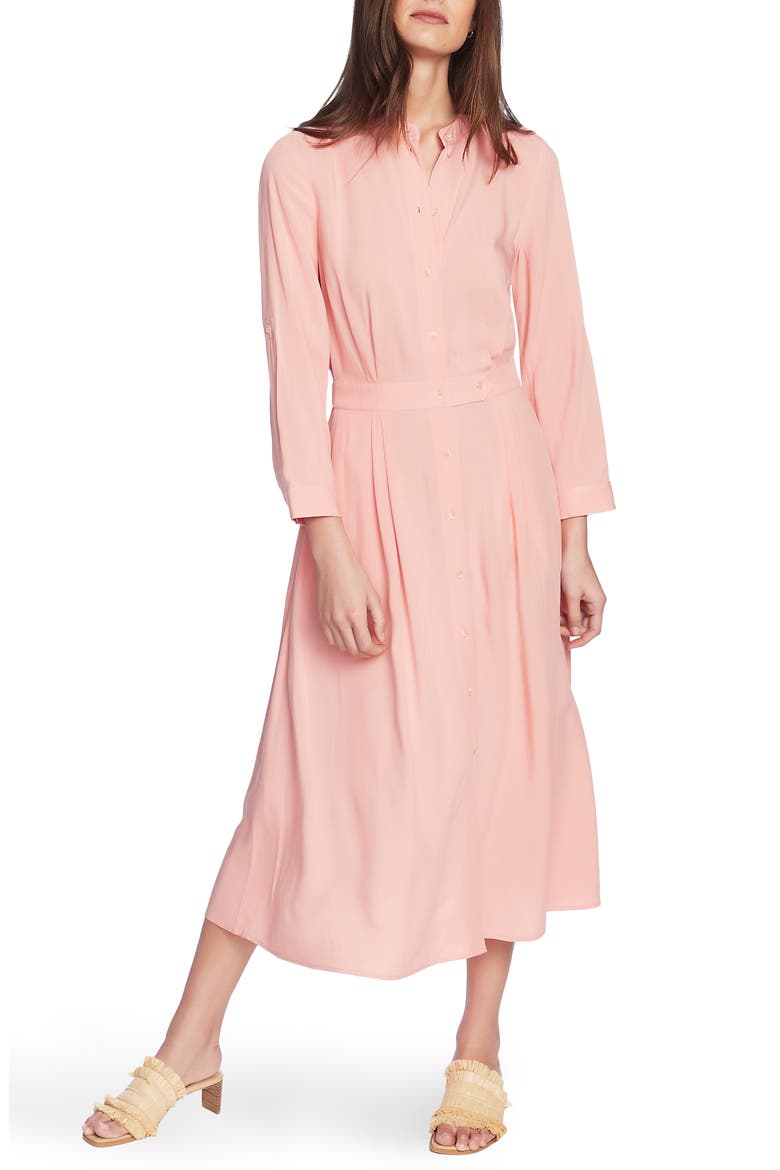 Long Sleeve Midi Shirtdress, Alternate, color, CHEEKY PEACH