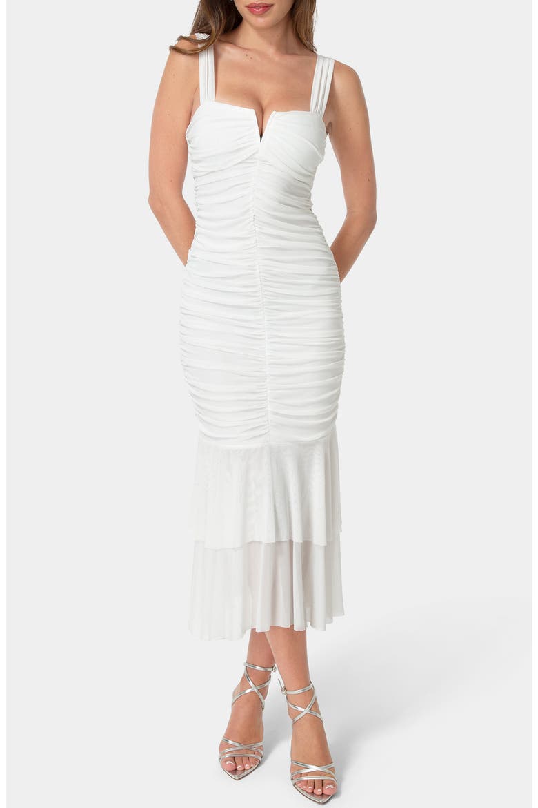 Split Neck Mesh Mermaid Dress, Main, color, IVORY