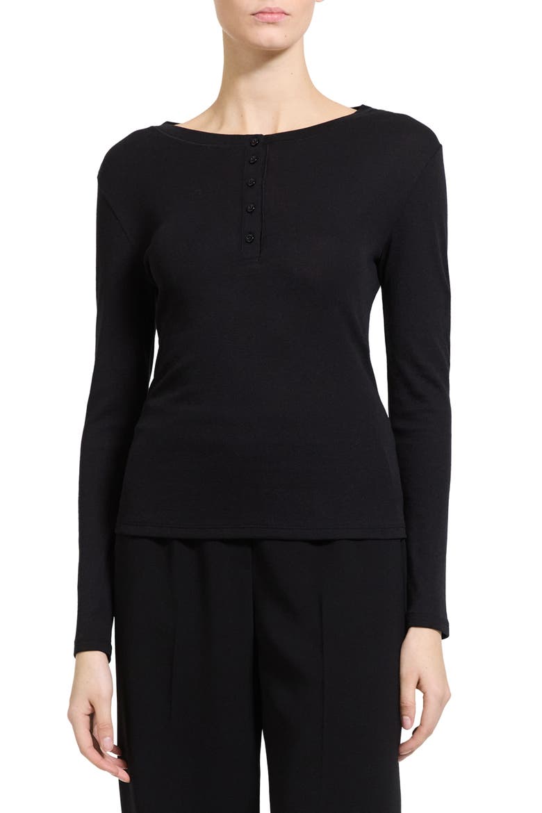 Pima Cotton & Modal Henley Sweater, Main, color, BLACK - 001