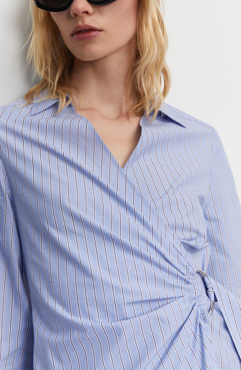 MANGO Stripe Long Sleeve Cotton Wrap Shirtdress, Alternate, color, 