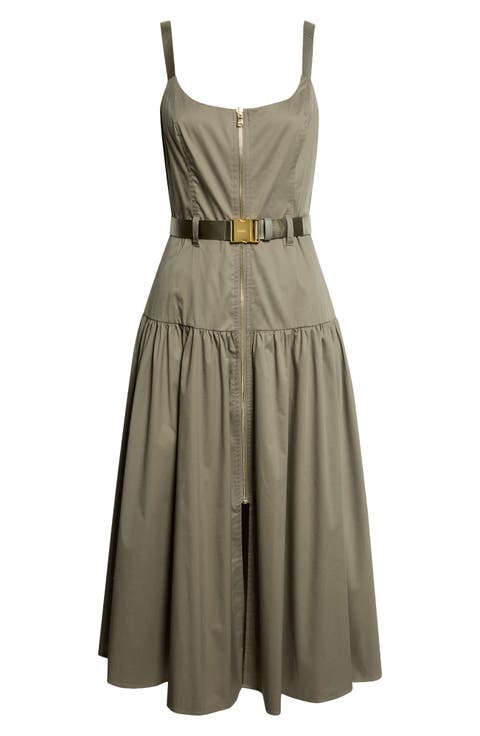Rima Belted Front Zip Midi Dress