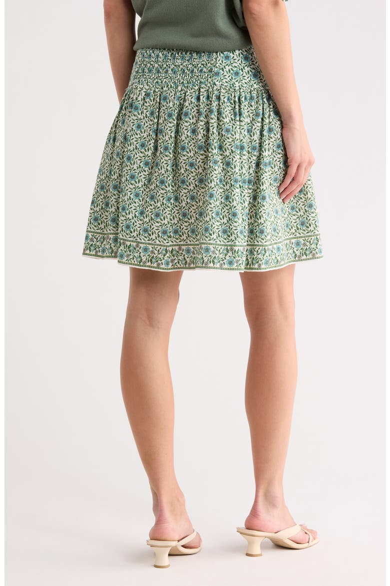 Sunflower Print Shirred Miniskirt, Alternate, color, CRM/ TEAL SUNFLOWER