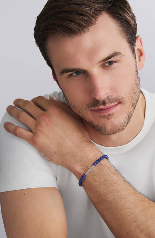 Lagos Anthem Cross Lapis Beaded Stretch Bracelet In Blue