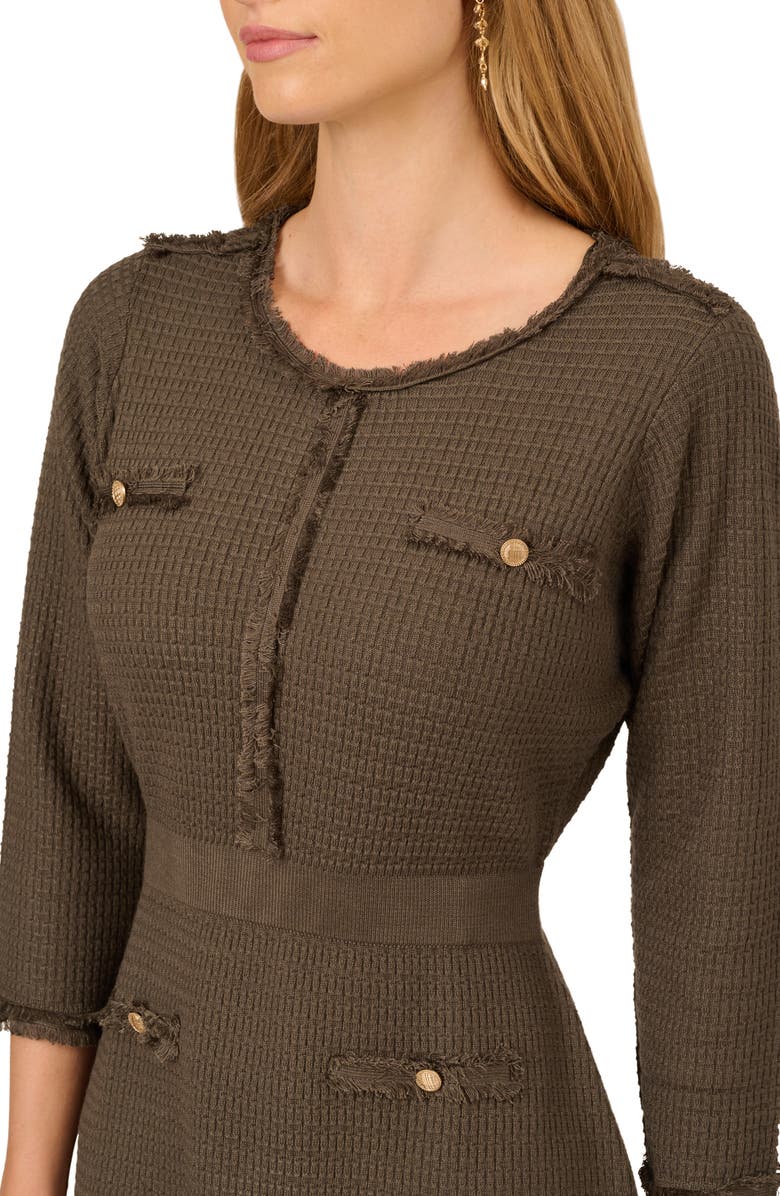 Adrianna Papell Waffle Knit Three-Quarter Sleeve Minidress, Alternate, color, Fatigue