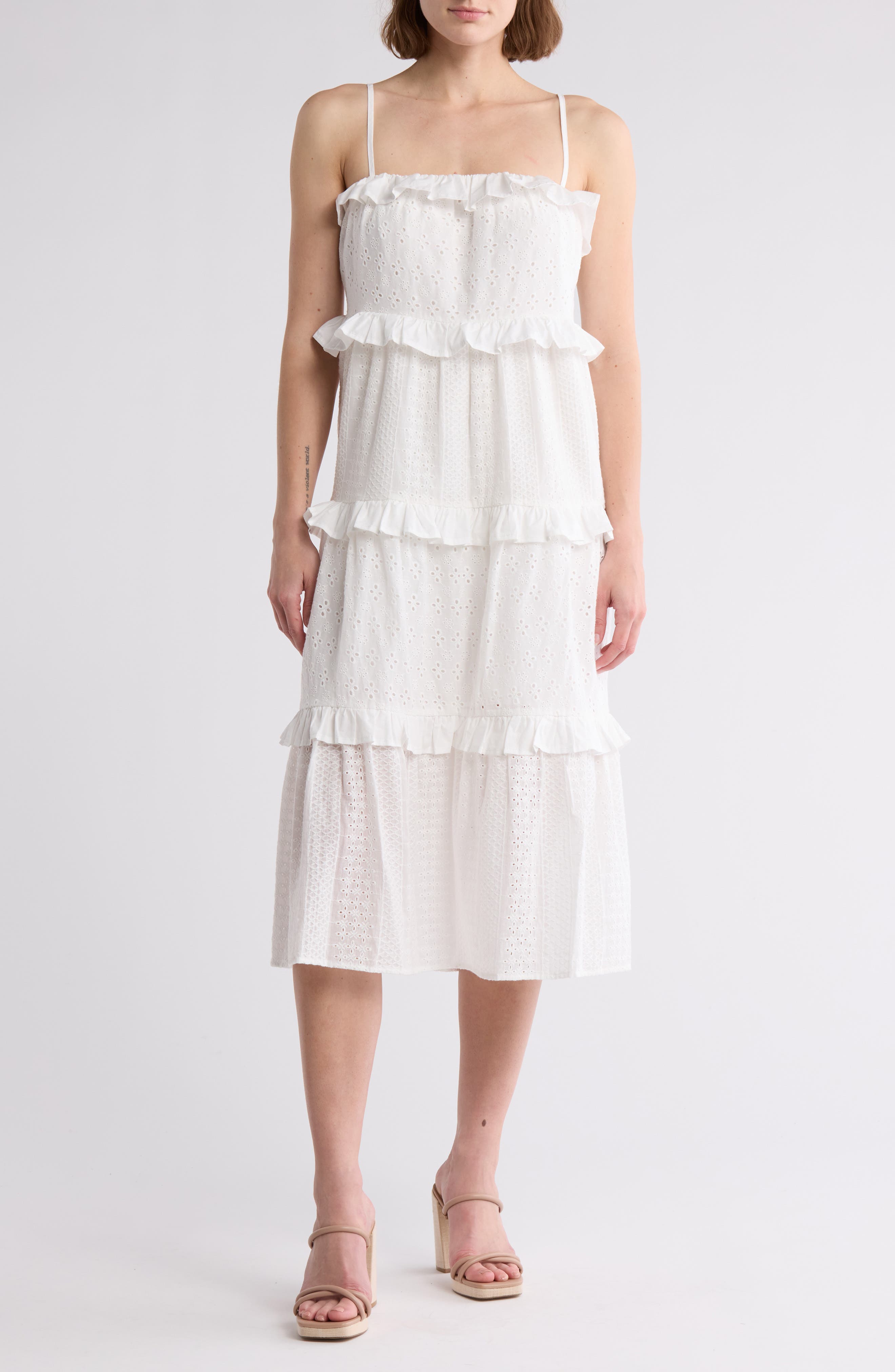 Lush Cotton Eyelet Tiered Midi Dress