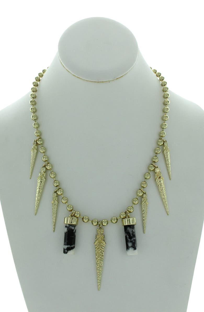 OLIVIA WELLES Gold Plated Alternating Icicle Beaded Statement Necklace, Alternate, color, Gold / Black / White