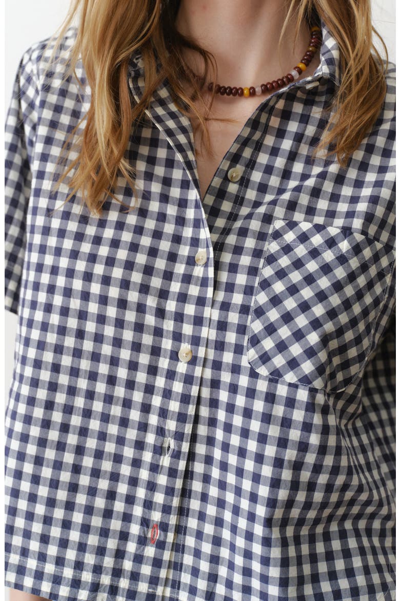 Bonnie Gingham Pima Cotton Poplin Button-Up Shirt, Alternate, color, NAVY/ WHITE GINGHAM