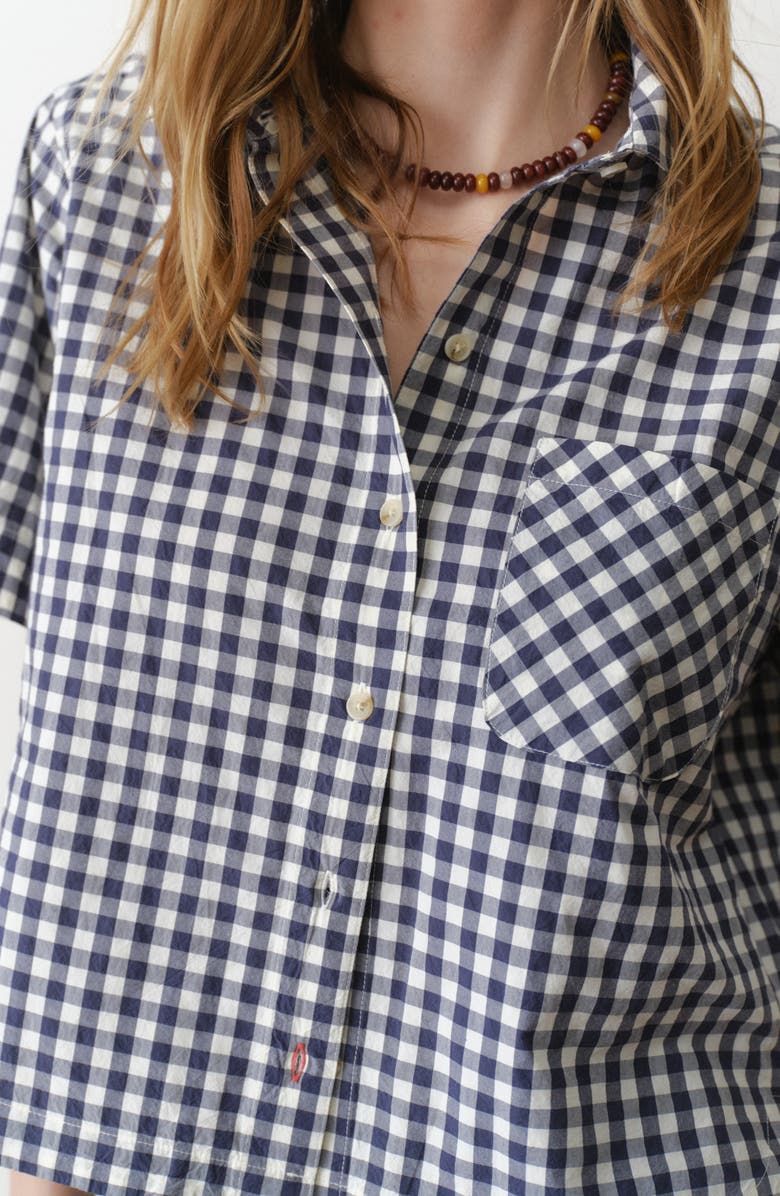 Marine Layer Bonnie Gingham Pima Cotton Poplin Button-Up Shirt, Alternate, color, Navy/ White Gingham