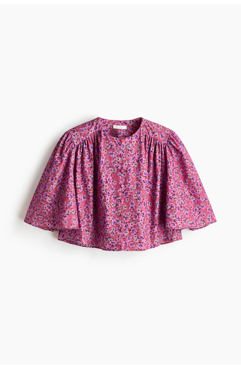 H&M Short cotton blouse, Alternate, color, Dark Pink/Floral