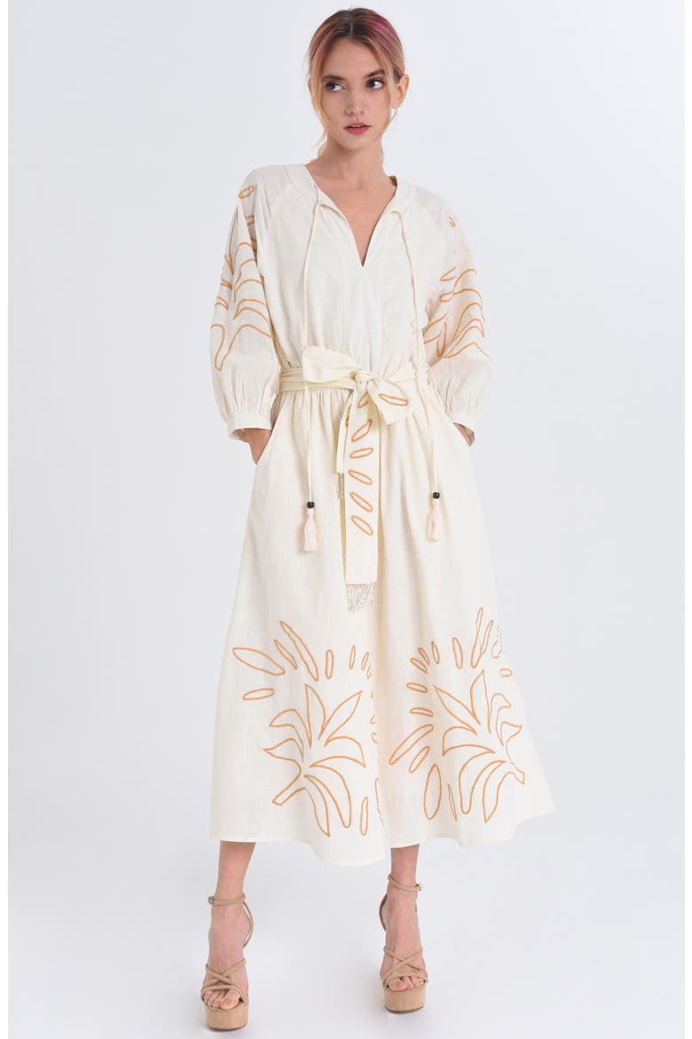 Eliza Embroidered A-Line Dress, Alternate, color, CREAM/SAND