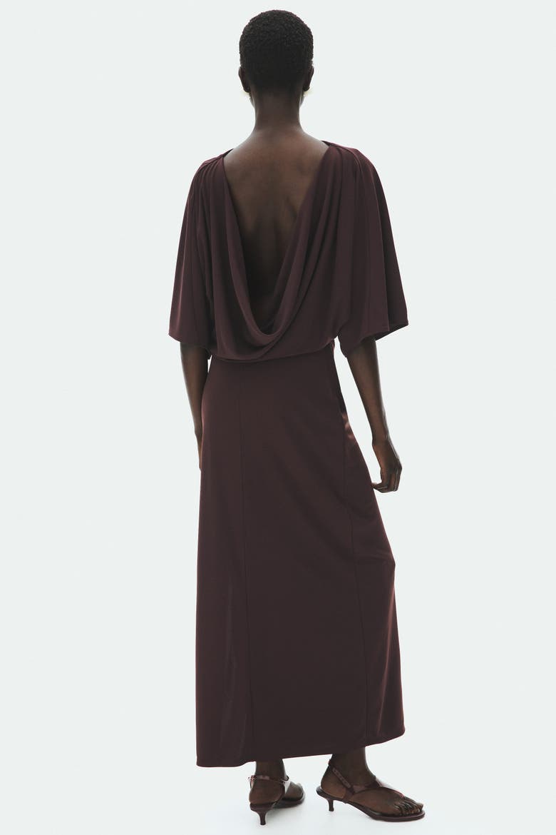 Cowl-back Jersey Dress, Alternate, color, Dark brown