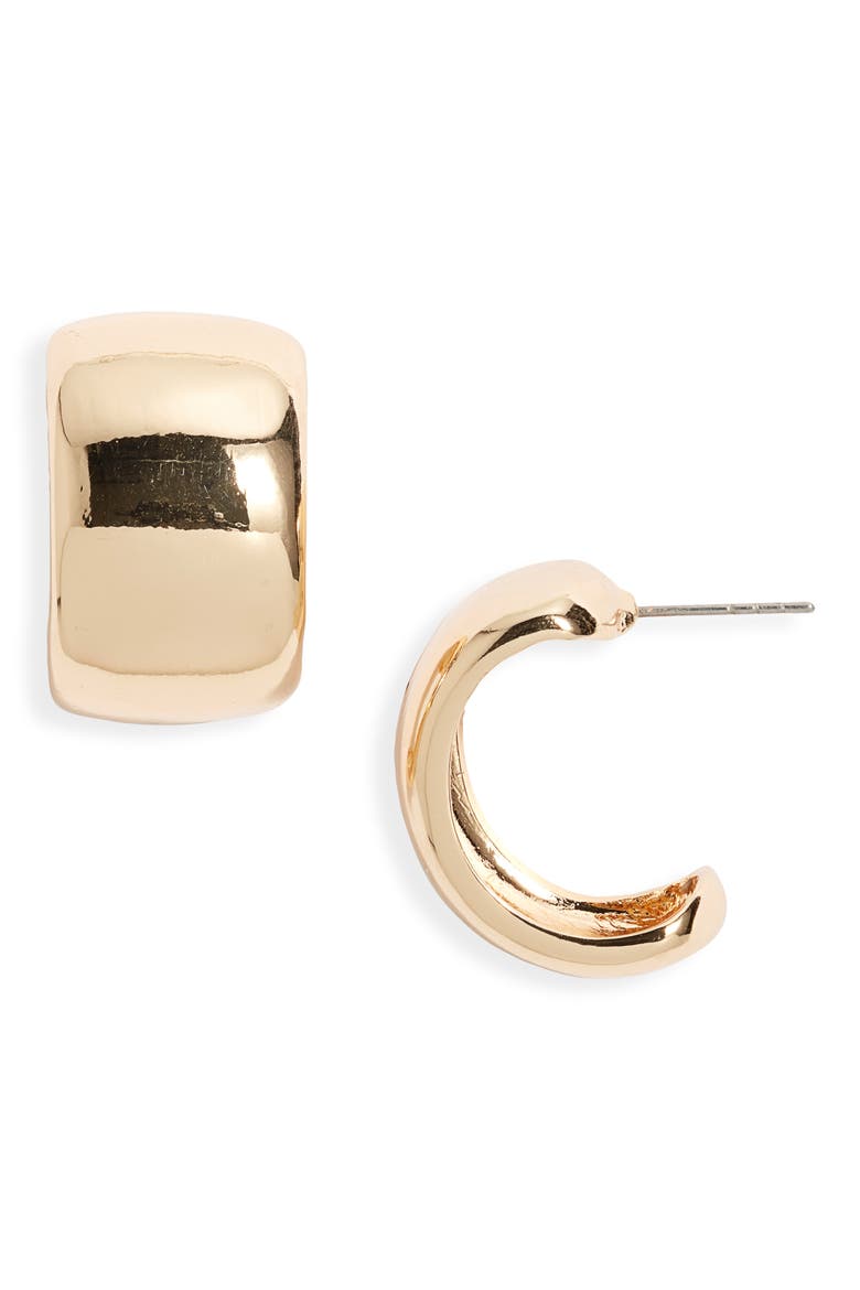 Band Huggie Hoop Earrings, Main, color, GOLD