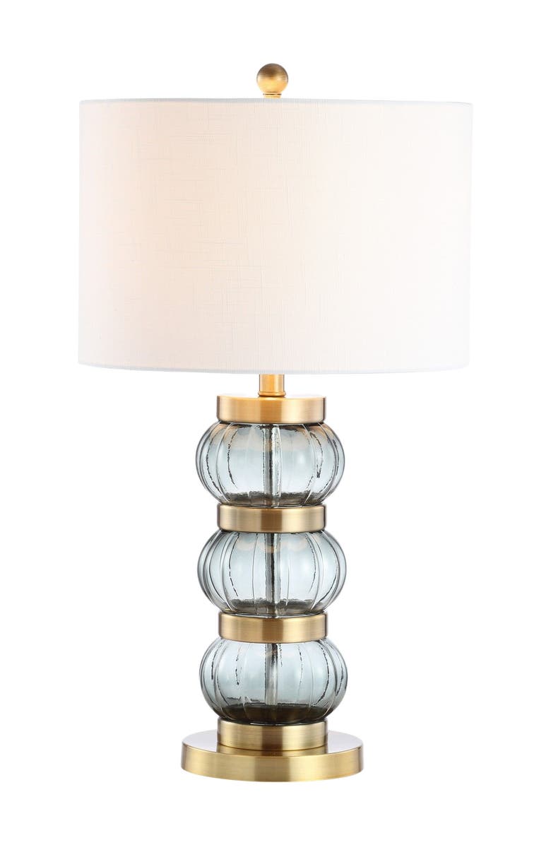 JONATHAN Y Linna 27.5" Glass/Metal Table Lamp, Smoked Gray/Brass Gold, Main, color, 