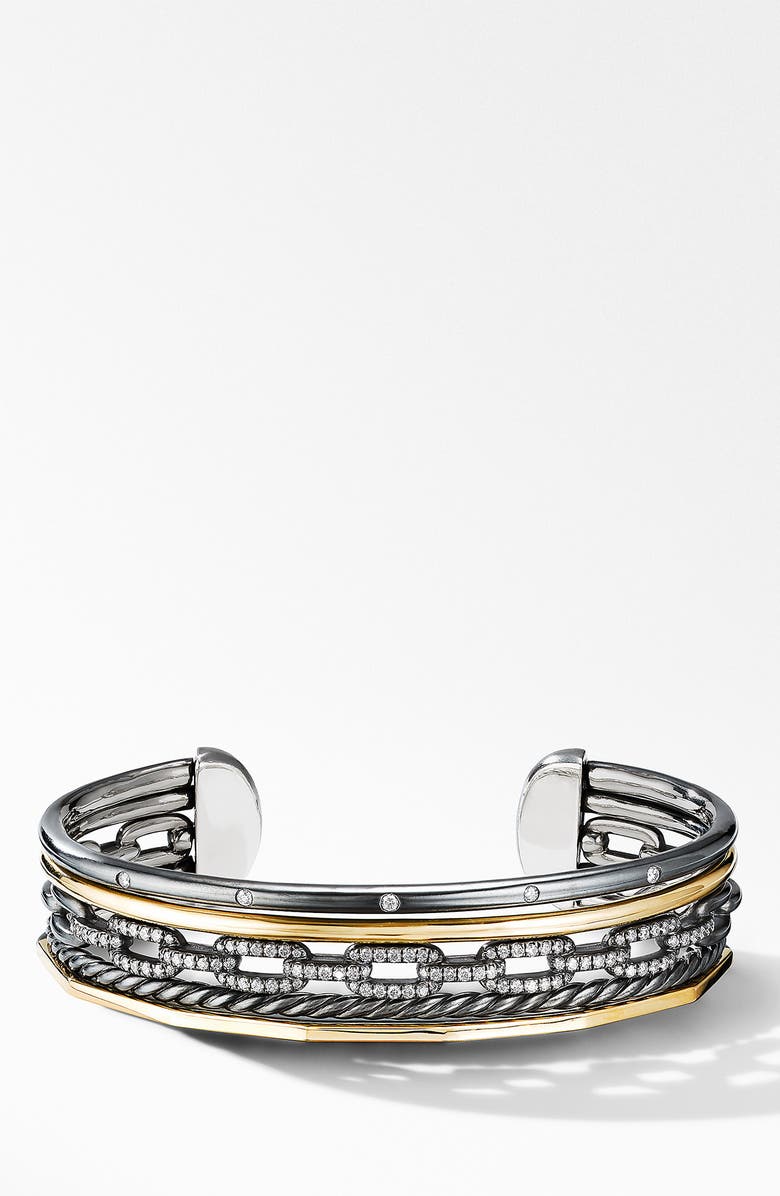 David Yurman Stax Five-Row Blackened Silver & Diamond Cuff, Alternate, color, 