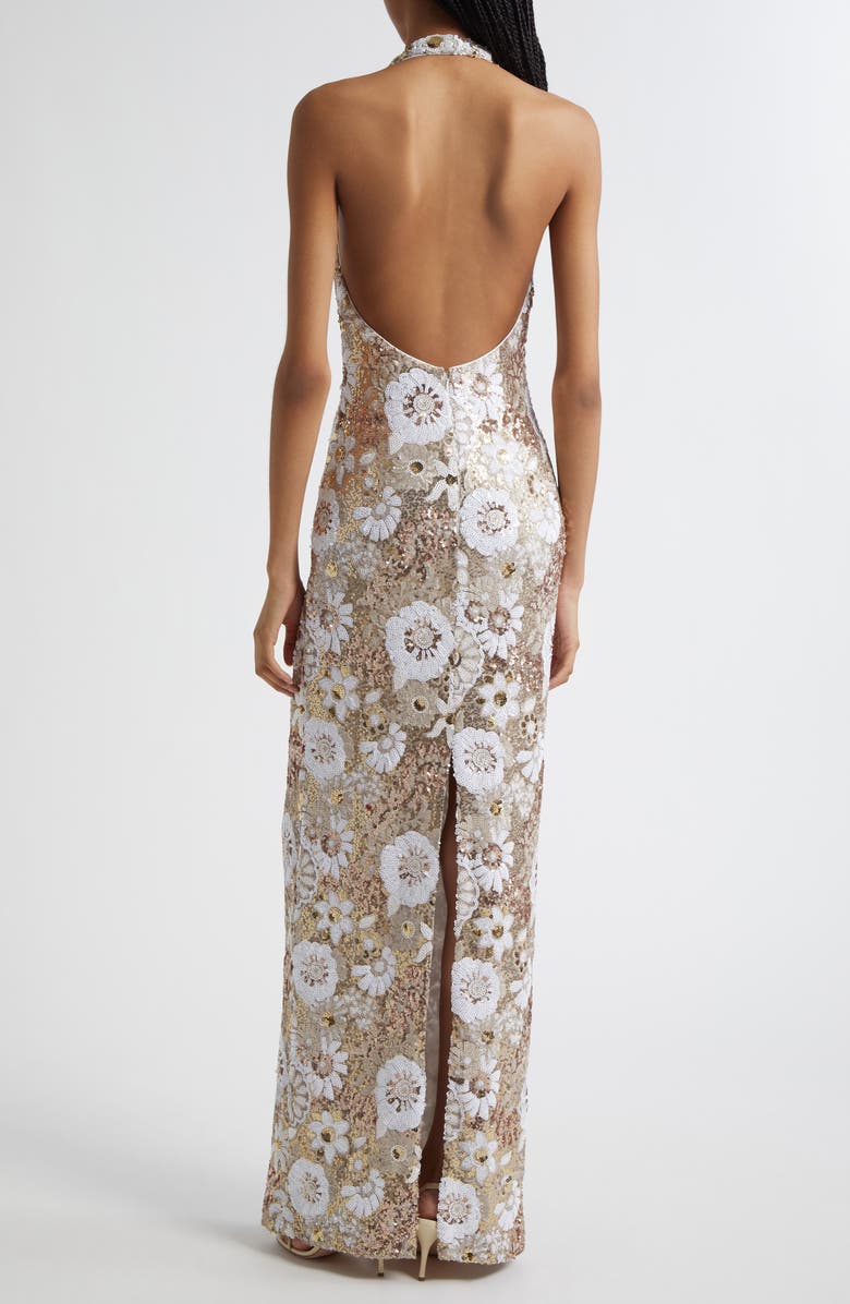 Tiffany Sequin Floral Halter Gown