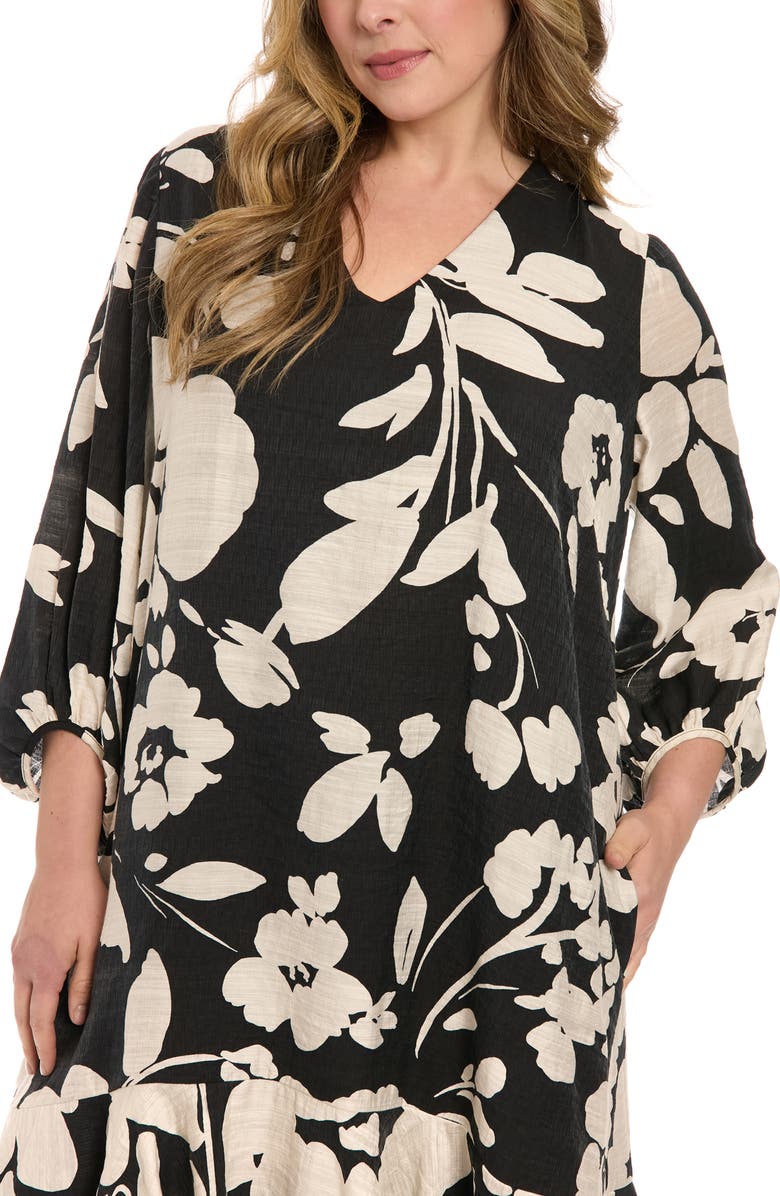 London Times Floral Short Sleeve Flounce Hem Shift Dress, Alternate, color,