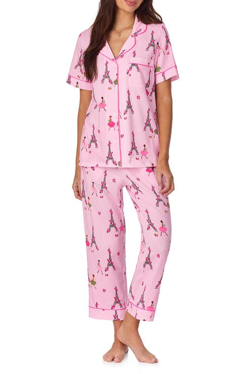 Print Crop Stretch Jersey Pajamas (Regular & Plus)