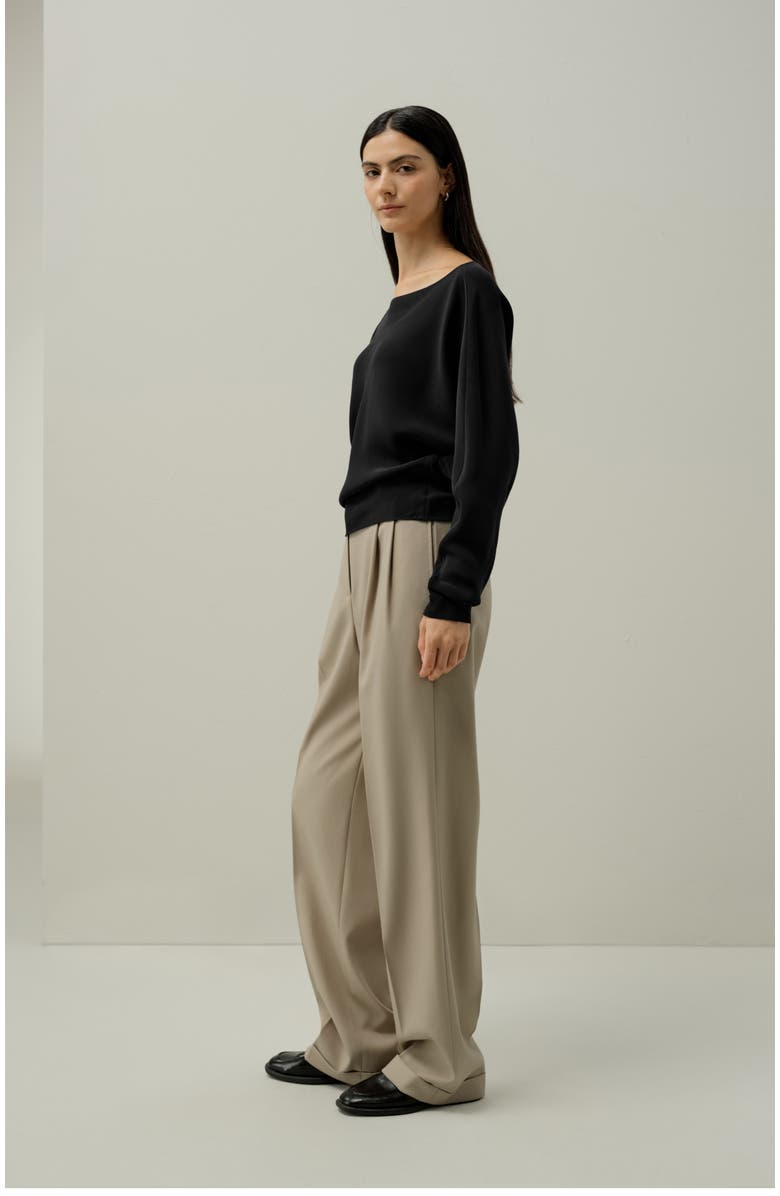 Lilysilk Long Sleeve Gathered Silk Top, Alternate, color, Black