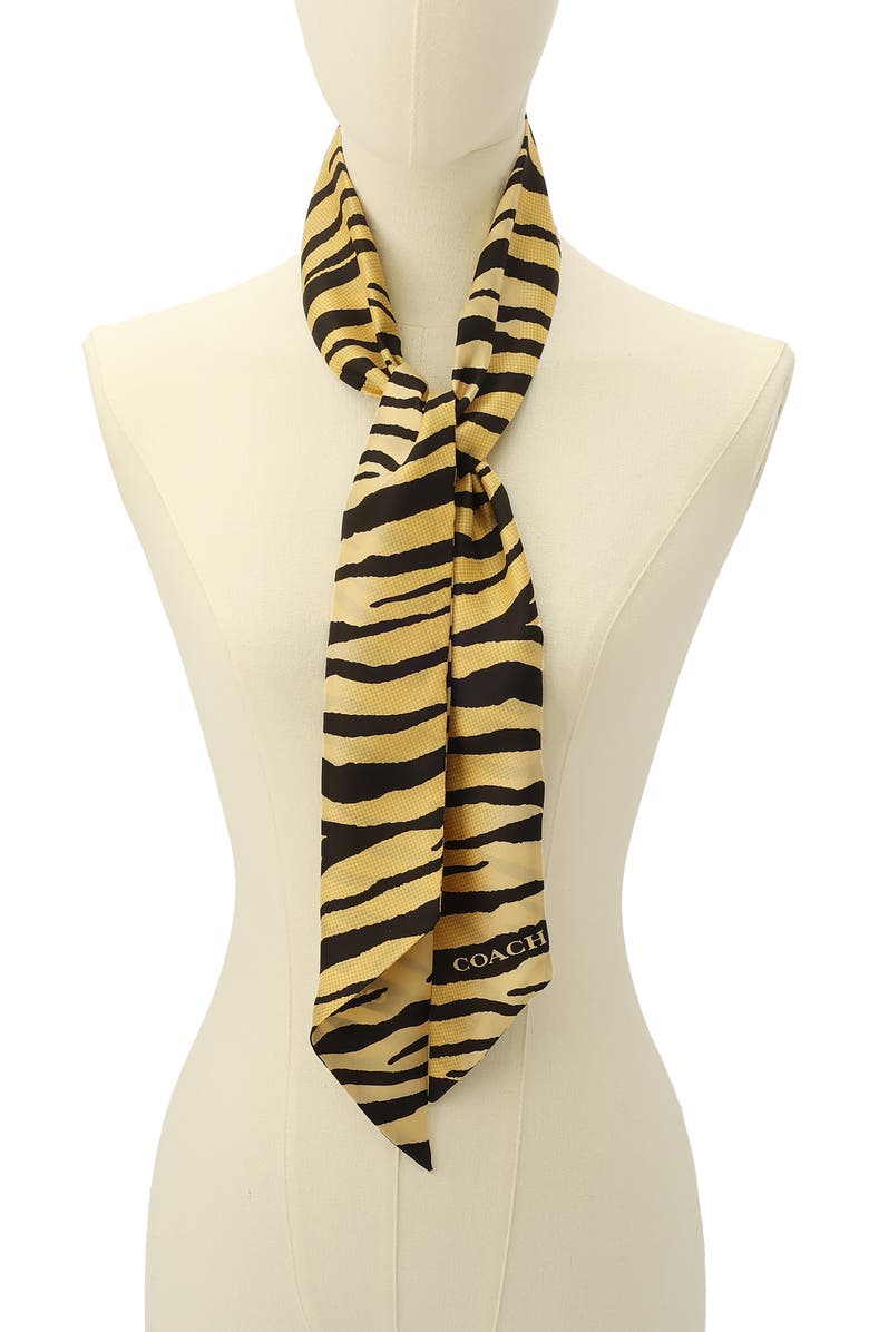 COACH Tiger Stripe Wide Silk Scarf, Alternate, color, Yellow/ Black