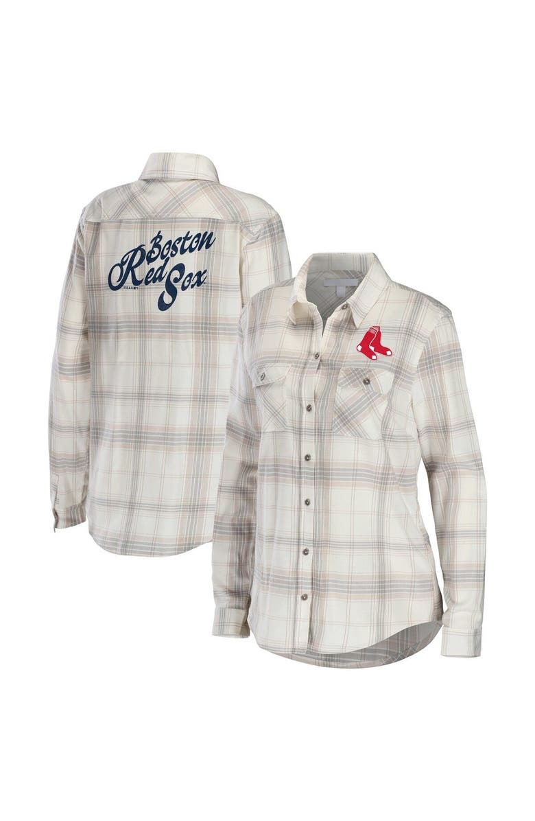WEAR by Erin Andrews Women's WEAR by Erin Andrews Gray/Cream Boston Red Sox Flannel Button-Up Shirt, Main, color, Gray