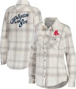 WEAR by Erin Andrews Women's WEAR by Erin Andrews Gray/Cream Boston Red Sox Flannel Button-Up Shirt