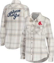 WEAR by Erin Andrews Women's WEAR by Erin Andrews Gray/Cream Boston Red Sox Flannel Button-Up Shirt