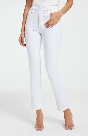 Good American Good High Rise Straight Raw Hem Jeans In W037