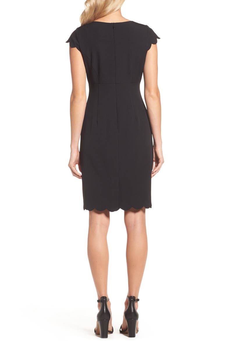 Scalloped Crepe Sheath Dress, Alternate, color, BLACK