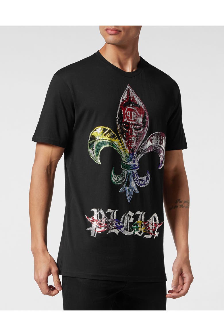 T-Shirt Round Neck Chrome Men, Main, color, black/multicolored