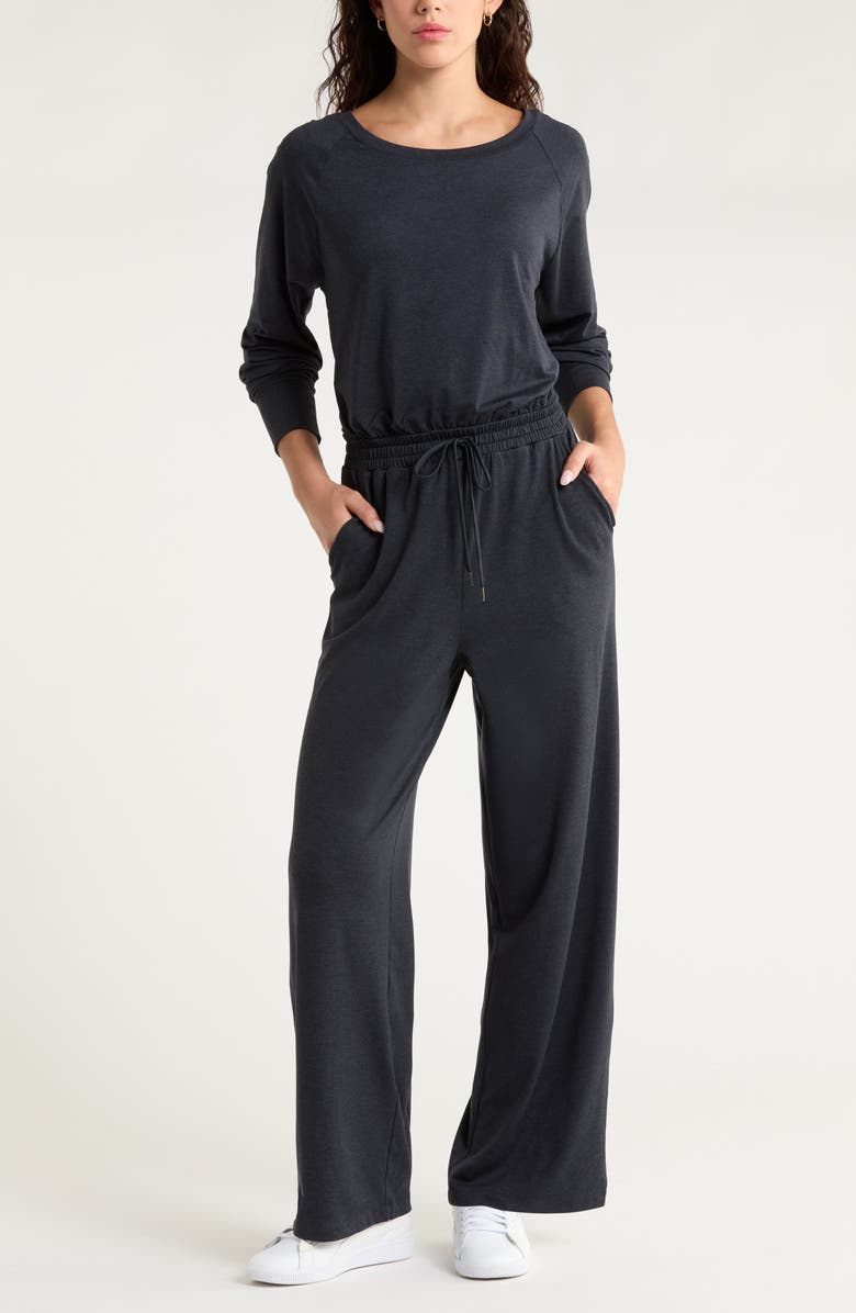 Zella Restore Soft Cozy Long Sleeve Jumpsuit, Main, color, Black