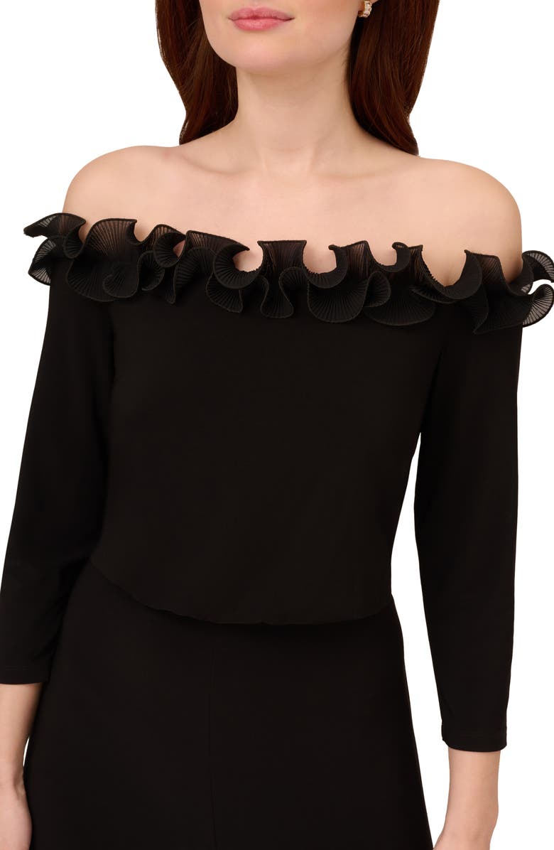 Adrianna Papell Ruffle Off the Shoulder Blouson Bodice Jumpsuit, Alternate, color, 