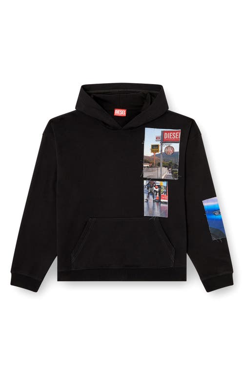 Diesel Graphic Print Hooded Sweater Kangaroo Pocket In Black