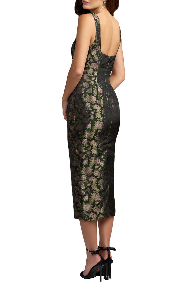 Sleeveless Floral Brocade Midi Dress, Alternate, color, Black Multi