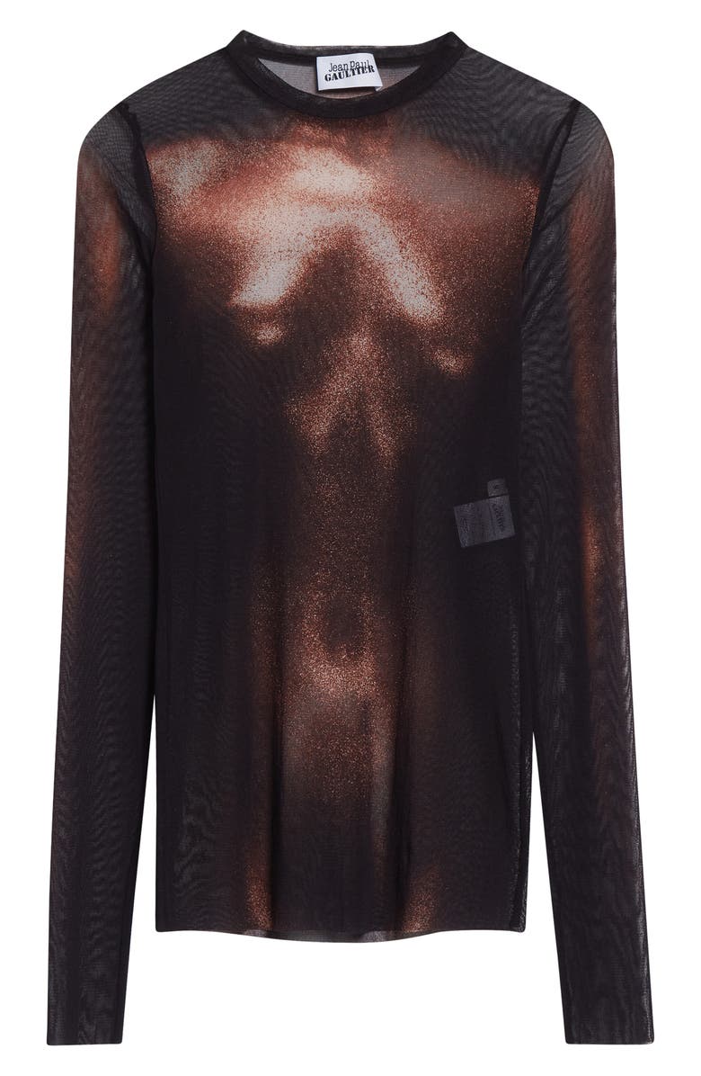 Jean Paul Gaultier Body Dust Print Mesh Top, Alternate, color, Black/ Brown
