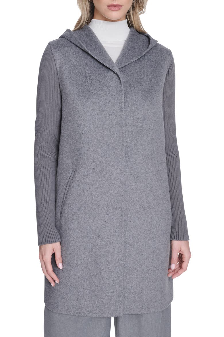 Double Face Wool Blend Hooded Coat, Main, color, GREY