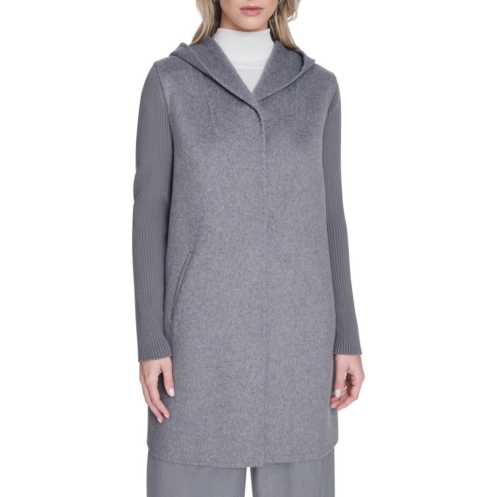 Kenneth Cole New York Double Face Wool Blend Hooded Coat In Gray